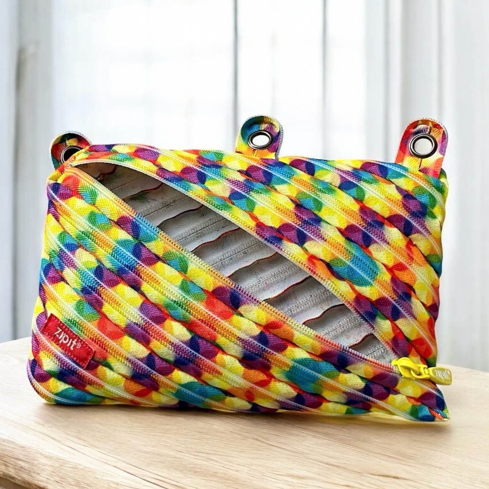 Zipit Rainbow Bubbles Pencil Makeup Zippered Bag 6x9”